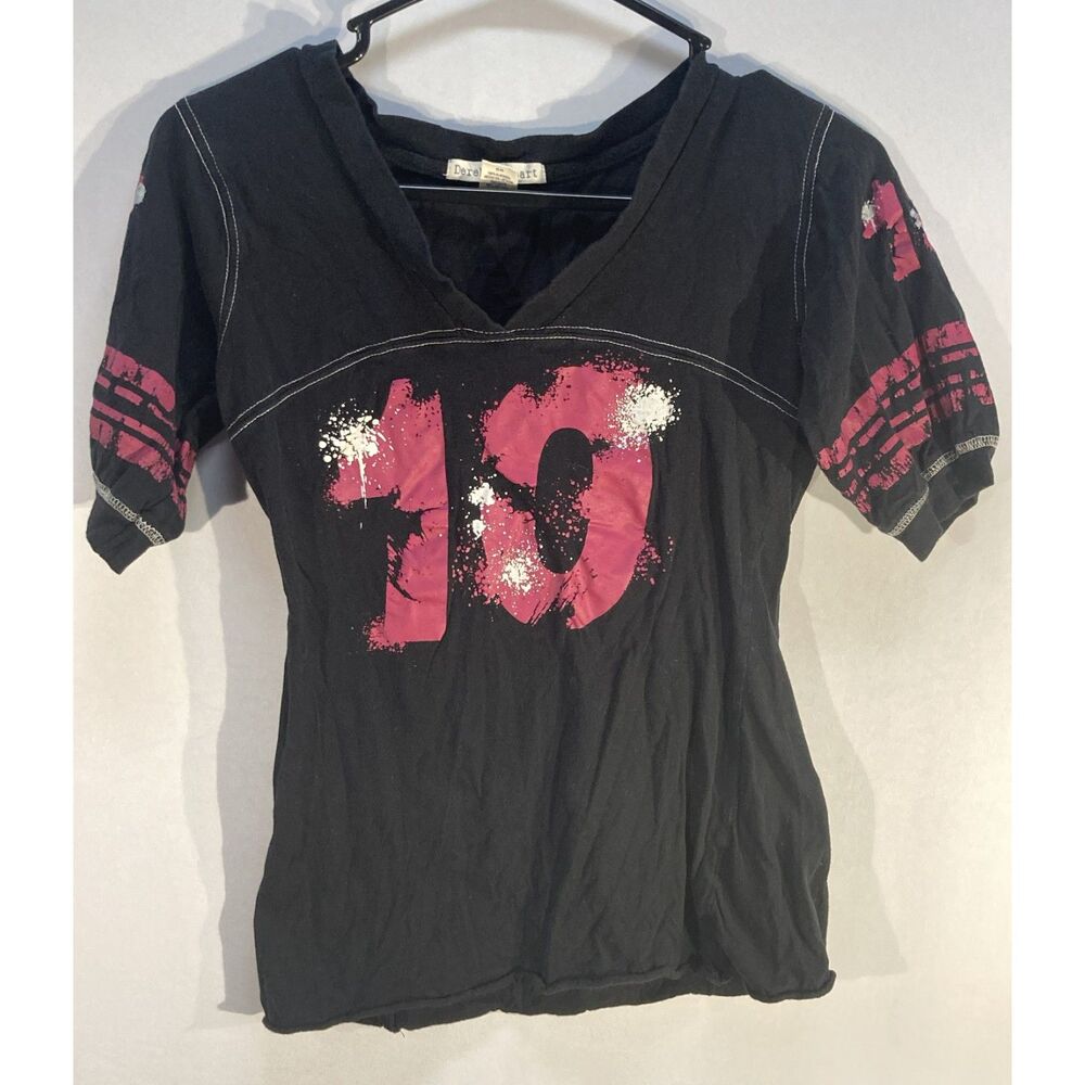 Derek Heart Jersey Graphic Tee Size S Black Pink 10 Contrast Stitch Varsity